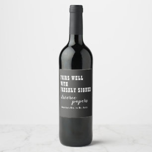 Étiquette Pour Bouteilles De Vin Pairs Bien Divorce Papier Noir Juste Divorcé Parti