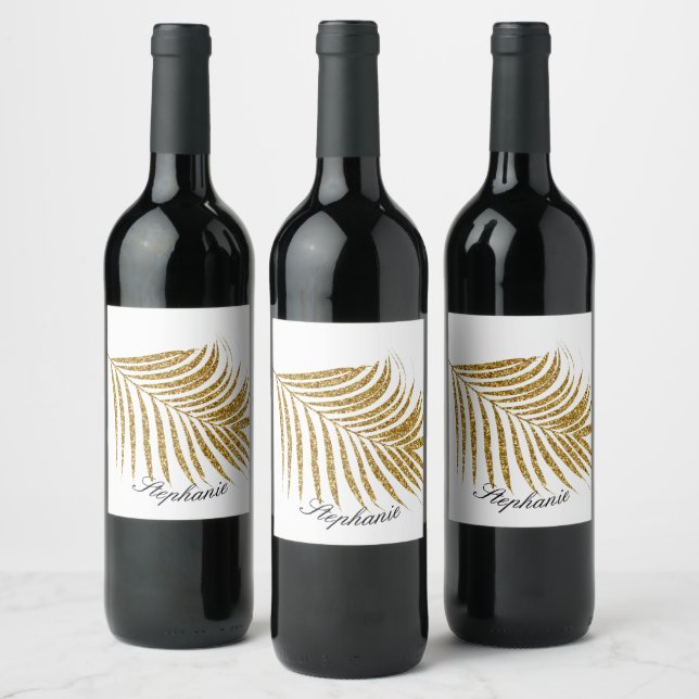 Étiquette Pour Bouteilles De Vin Palm Leaf Gold Parties scintillant Personnalisé No (Bouteilles)