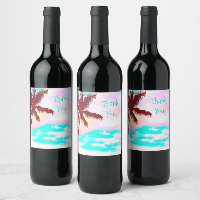 Étiquette Pour Bouteilles De Vin Palm Tree bleu ciel été (Bouteilles)