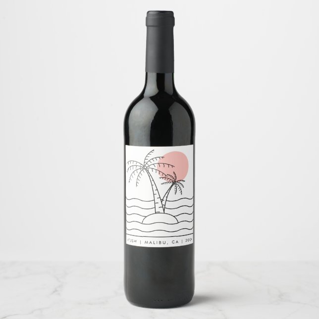Étiquette Pour Bouteilles De Vin Palm Tree rose Personnalisé (Devant)