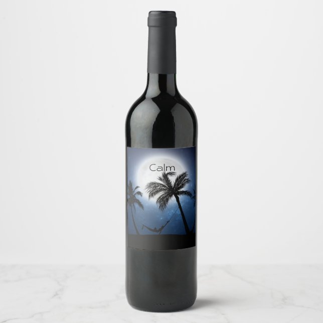 Étiquette Pour Bouteilles De Vin Palm trees in the moonlight (Devant)