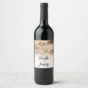 Étiquette Pour Bouteilles De Vin Palmiers & Orange Sunset Beach Mariage