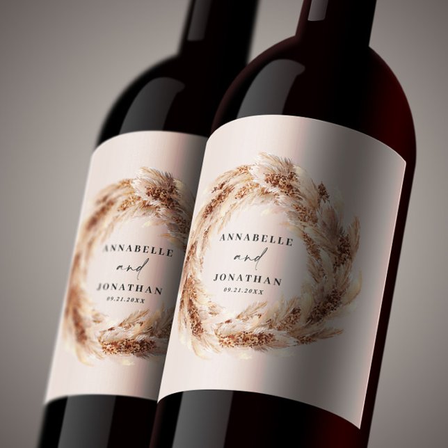 Étiquette Pour Bouteilles De Vin pampas bohème moderne herbe botanique élégant (Créateur téléchargé)