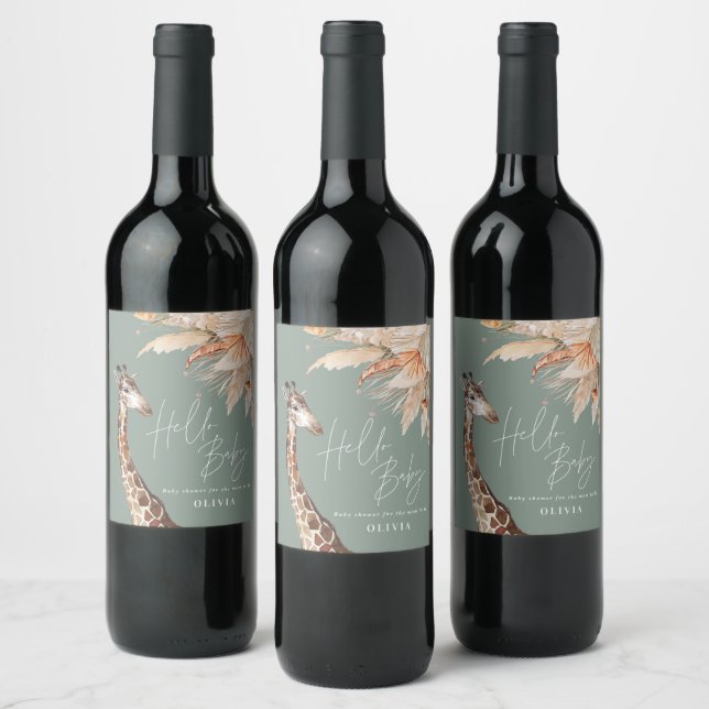 Étiquette Pour Bouteilles De Vin Pampas botanique herbe girafe safari sauge vert (Bouteilles)
