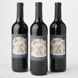 Étiquette Pour Bouteilles De Vin Pampas botanique herbe rustique moderne bleu marin