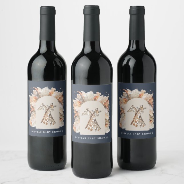 Étiquette Pour Bouteilles De Vin Pampas botanique herbe rustique moderne bleu marin (Bouteilles)