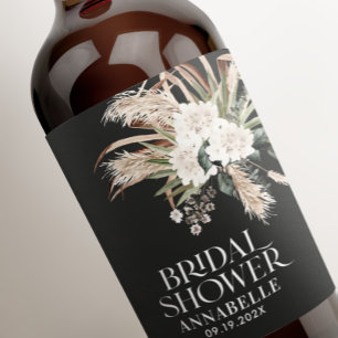 Étiquette Pour Bouteilles De Vin Pampas de douche nuptiale boho noir moderne élégan