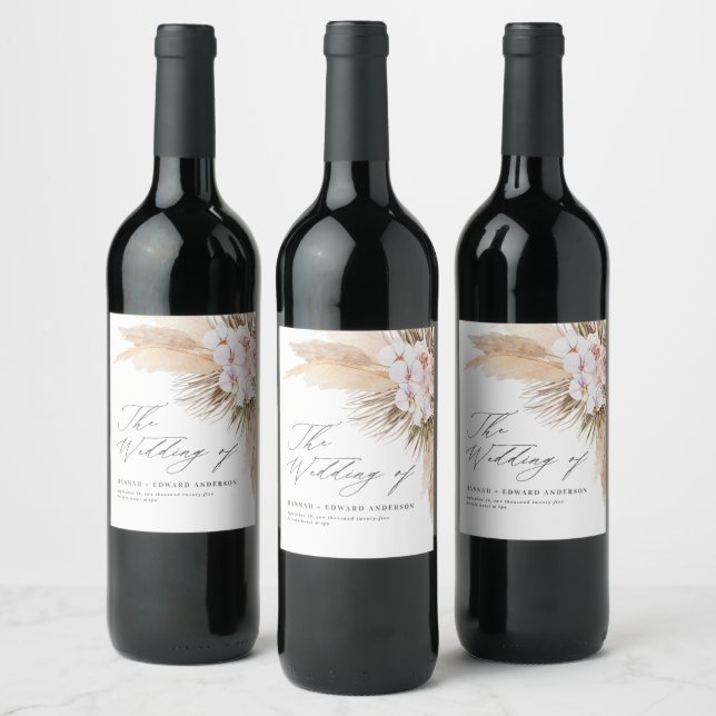 Étiquette Pour Bouteilles De Vin Pampas herbe séché botanique script boho mariage (Bouteilles)