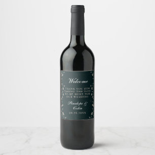 Étiquette Pour Bouteilles De Vin Panier d'accueil vintage Mariage noir Tan