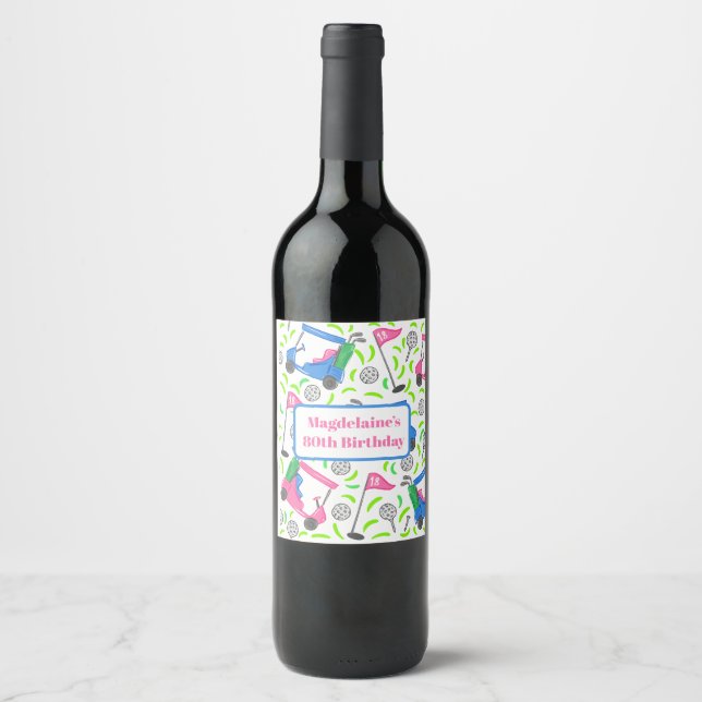 Étiquette Pour Bouteilles De Vin Panier de golf Preppy personnalisé douche d'annive (Devant)