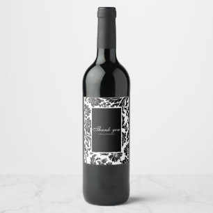 Étiquette Pour Bouteilles De Vin Panneau de piédestal de mariage en damas noir et b