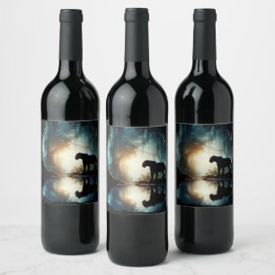 Étiquette Pour Bouteilles De Vin Panthère noire reflétée dans la piscine d'eau dans