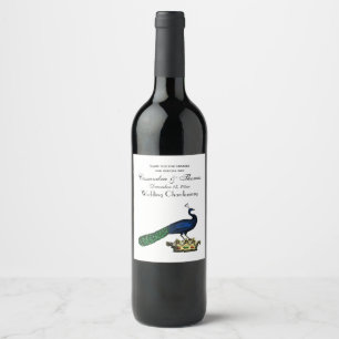 Étiquette Pour Bouteilles De Vin Paon stylisé vintage héraldique sur couronne C