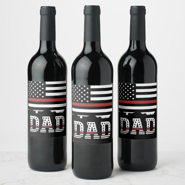 Étiquette Pour Bouteilles De Vin Papa Thin Red Line Pompier papa Cadeaux (Bouteilles)