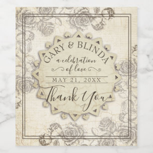 Étiquette Pour Bouteilles De Vin Papier vieilli classique rose mariage faveur boute