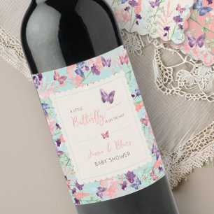 Étiquette Pour Bouteilles De Vin Papillon Garden Pastel Baby shower Fleur sauvage