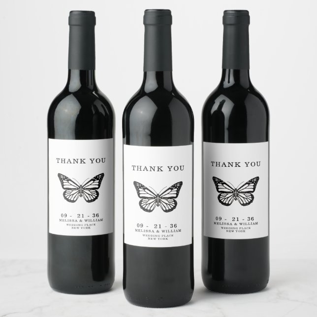 Étiquette Pour Bouteilles De Vin Papillon Mariage Merci (Bouteilles)