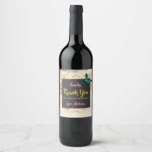 Étiquette Pour Bouteilles De Vin Papillon sur Collage Vintage Bridesmaid Merci