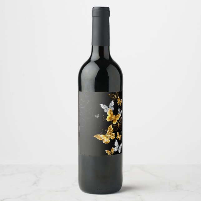 Étiquette Pour Bouteilles De Vin Papillons blancs et dorés (Devant)