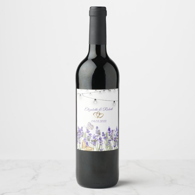 Étiquette Pour Bouteilles De Vin Papillons de lavande botanique (Devant)