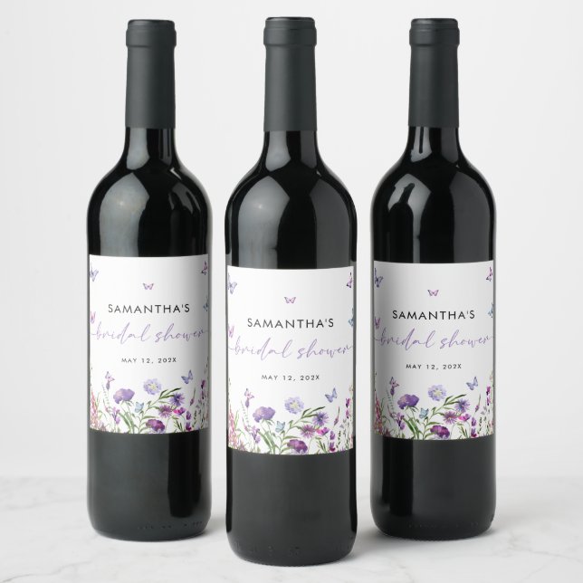 Étiquette Pour Bouteilles De Vin Papillons modernes Fête des mariées violette (Bouteilles)