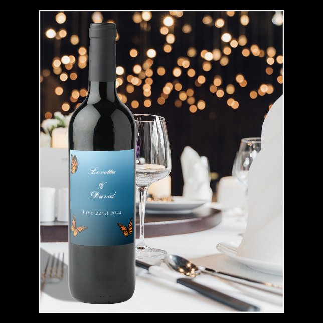 Étiquette Pour Bouteilles De Vin Papillons Monarque Blue Ombre (Créateur téléchargé)