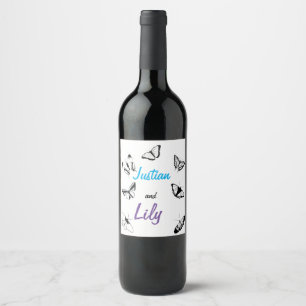 Étiquette Pour Bouteilles De Vin Papillons noirs et blancs