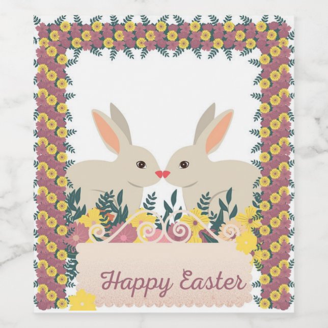 Étiquette Pour Bouteilles De Vin Parfait, Cool Joyeux Pâques, Lapin (Étiquettes simples)