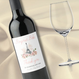 Étiquette Pour Bouteilles De Vin Paris Bonjour Bebe Baby shower Floral Parisien