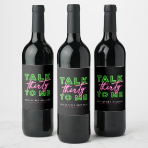 Étiquette Pour Bouteilles De Vin Parle-moi Trente Sale 30 Néon Vert & Rose