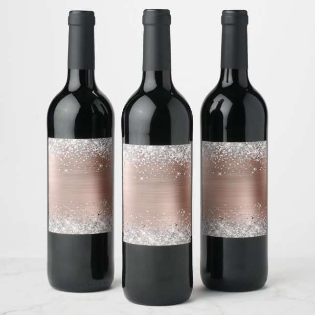Étiquette Pour Bouteilles De Vin Parties scintillant argent Rose or noir (Bouteilles)