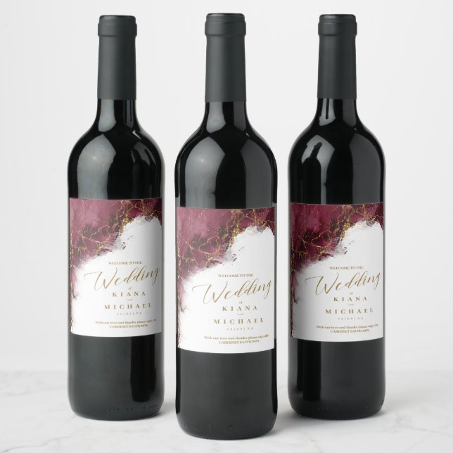 Étiquette Pour Bouteilles De Vin Parties scintillant de marbre Mariage Bourgogne Go (Bouteilles)