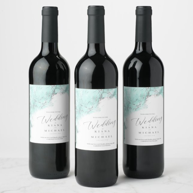 Étiquette Pour Bouteilles De Vin Parties scintillant de marbre Mariage Turquoise Si (Bouteilles)