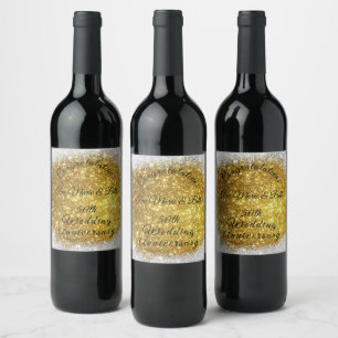 Étiquette Pour Bouteilles De Vin Parties scintillant d'or Élégant 50e anniversaire 