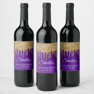 Étiquette Pour Bouteilles De Vin Parties scintillant d'or gouttes Indigo Purple 21e