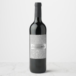 Étiquette Pour Bouteilles De Vin Parties scintillant en diamant d'argent look Bling