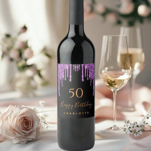 Étiquette Pour Bouteilles De Vin Parties scintillant fête d'anniversaire noir viole
