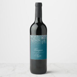 Étiquette Pour Bouteilles De Vin Parties scintillant glamour, Turquoise