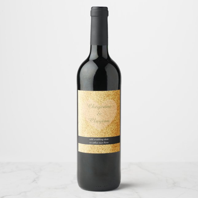 Étiquette Pour Bouteilles De Vin Parties scintillant Golden Faux Au Coeur (Devant)