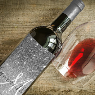 Étiquette Pour Bouteilles De Vin Parties scintillant gris moderne éclabousser Nom p