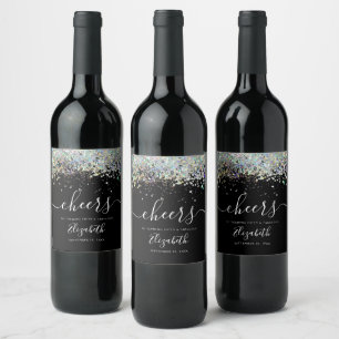 Étiquette Pour Bouteilles De Vin Parties scintillant holographique à la fête de cin