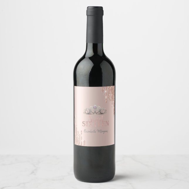 Étiquette Pour Bouteilles De Vin Parties scintillant modernes Rose Gold Tiara Sweet (Devant)