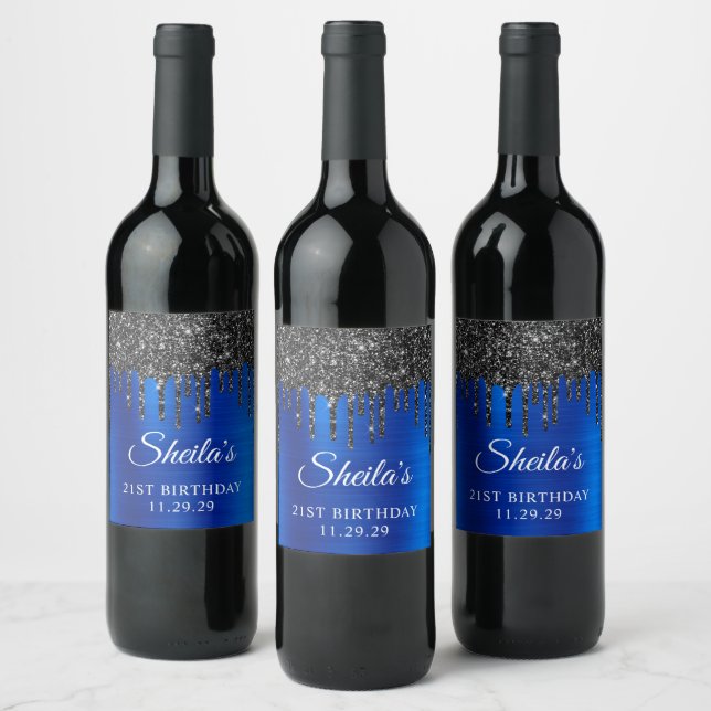 Étiquette Pour Bouteilles De Vin Parties scintillant noire Lavette bleue royale 21e (Bouteilles)