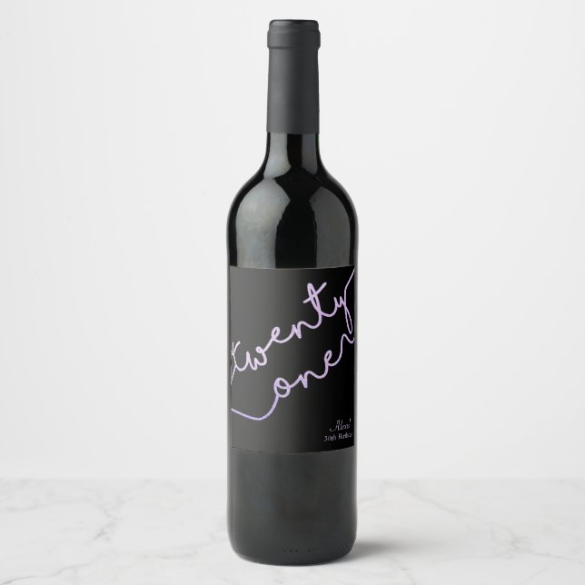 Étiquette Pour Bouteilles De Vin Parties scintillant pourpre, étincelle 21e anniver (Devant)