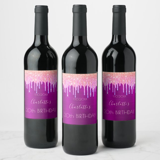 Étiquette Pour Bouteilles De Vin Parties scintillant rose violet fête d'anniversair (Bouteilles)