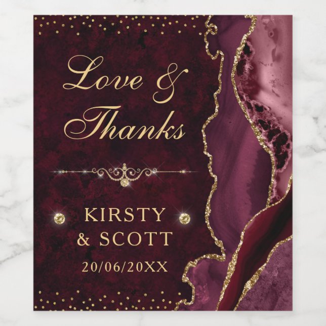 Étiquette Pour Bouteilles De Vin Parties scintillant rouge et or Agate et marbre Ma (Étiquettes simples)