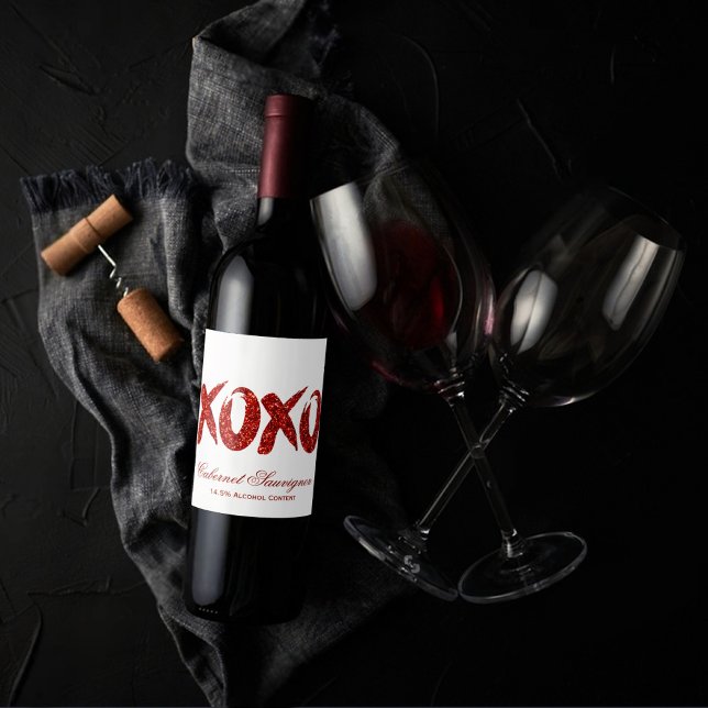 Étiquette Pour Bouteilles De Vin Parties scintillant rouge XOXO | Glam Brushstroke  (Créateur téléchargé)