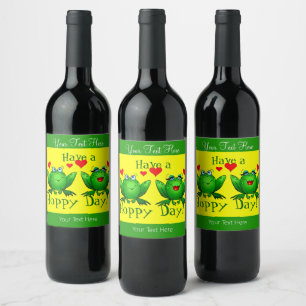 Étiquette Pour Bouteilles De Vin Passez une journée sautillante Grenouilles de dess