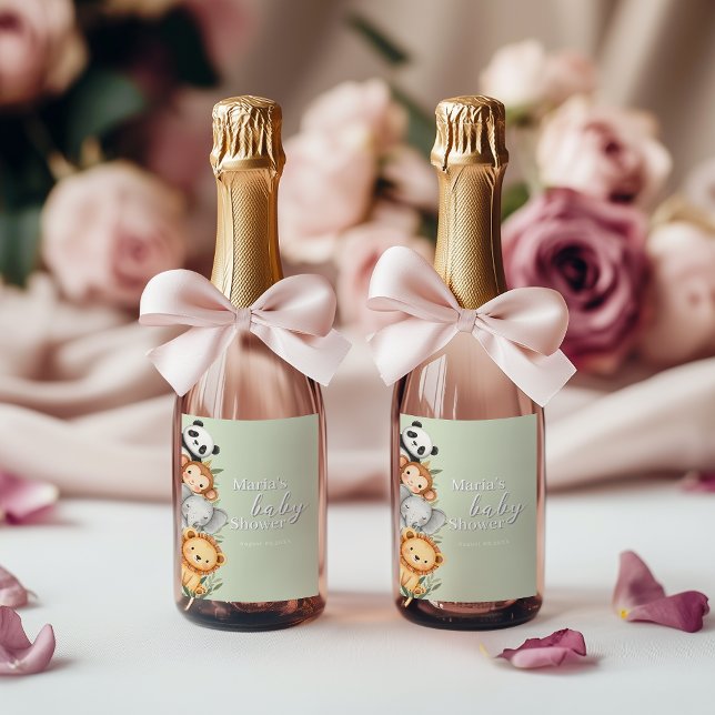 Étiquette Pour Bouteilles De Vin Pastel Baby shower tropical Jungle Safari Animaux (Créateur téléchargé)