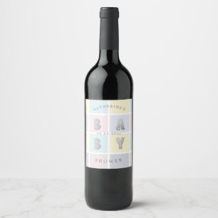 Étiquette Pour Bouteilles De Vin pastel color block argent baby shower vin étiquett